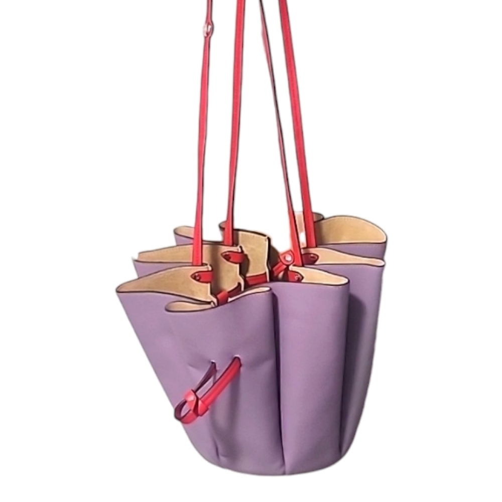 LANVIN Purple Leather Tulip Expandable Bucket Bag Floral Drawstring Rare Couture - Picture 14 of 15